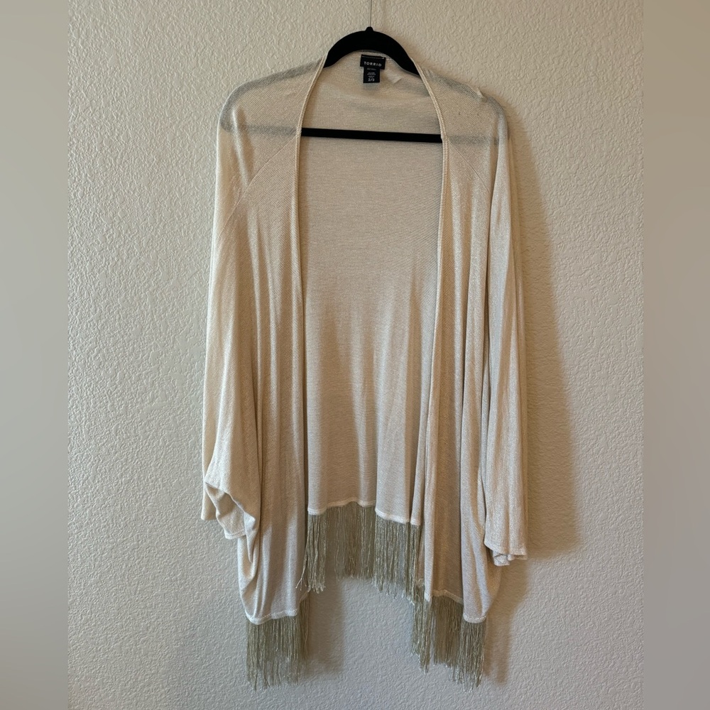 Torrid Plus size gold/ cream fringe shall/ cardigan